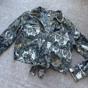 Magaschoni Linen Top 
Paisley Print and knot detail 
Size: M
NWOT